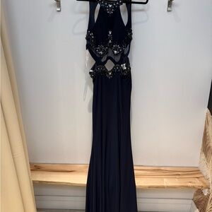 Mon Cheri Midnight Blue Prom Dress